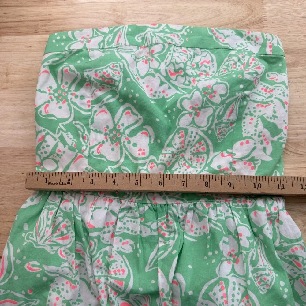 Lilly Pulitzer Strapless Dress Women's XS Green Floral Print Smocked Pleated - Picture 14 of 16